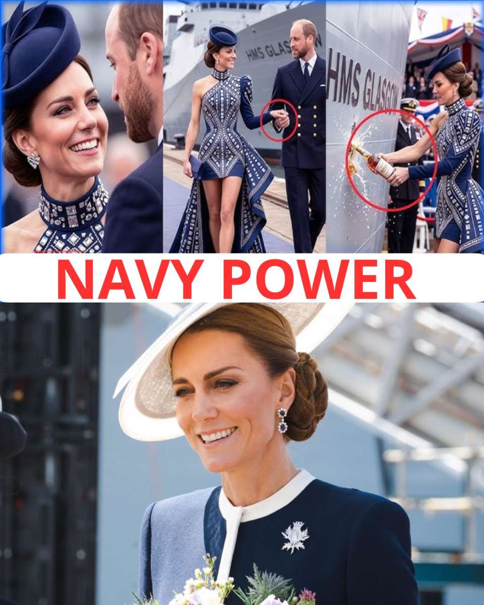 Princess Catherine Dazzles in Navy Elegance at the Whisky Smash Ceremony for HMS Glasgow!